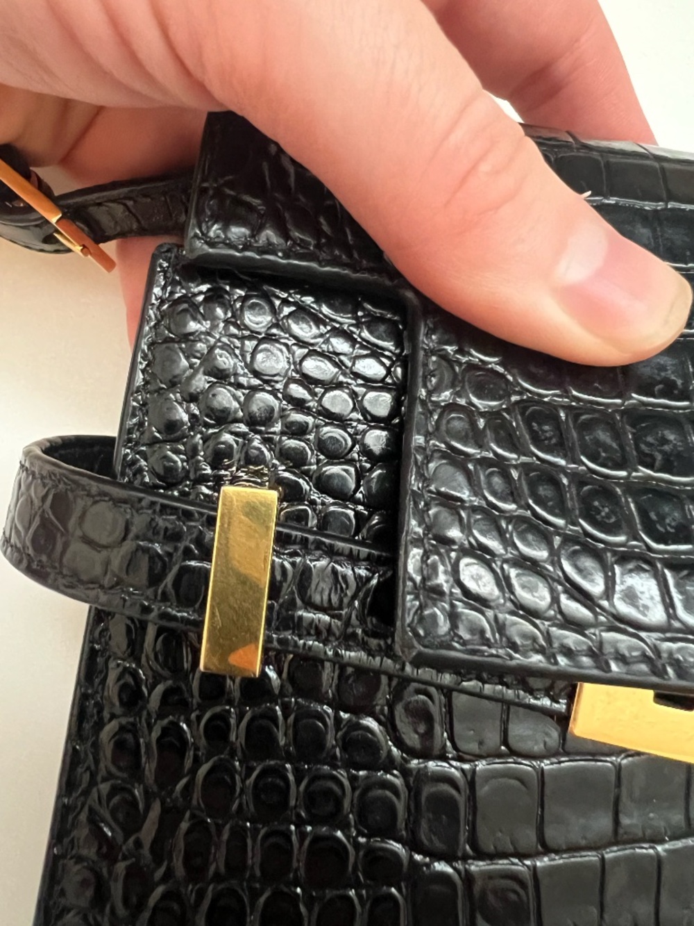 YSL Small Manhattan in Black Croc-Embossed Leather - Picture 11 of 16